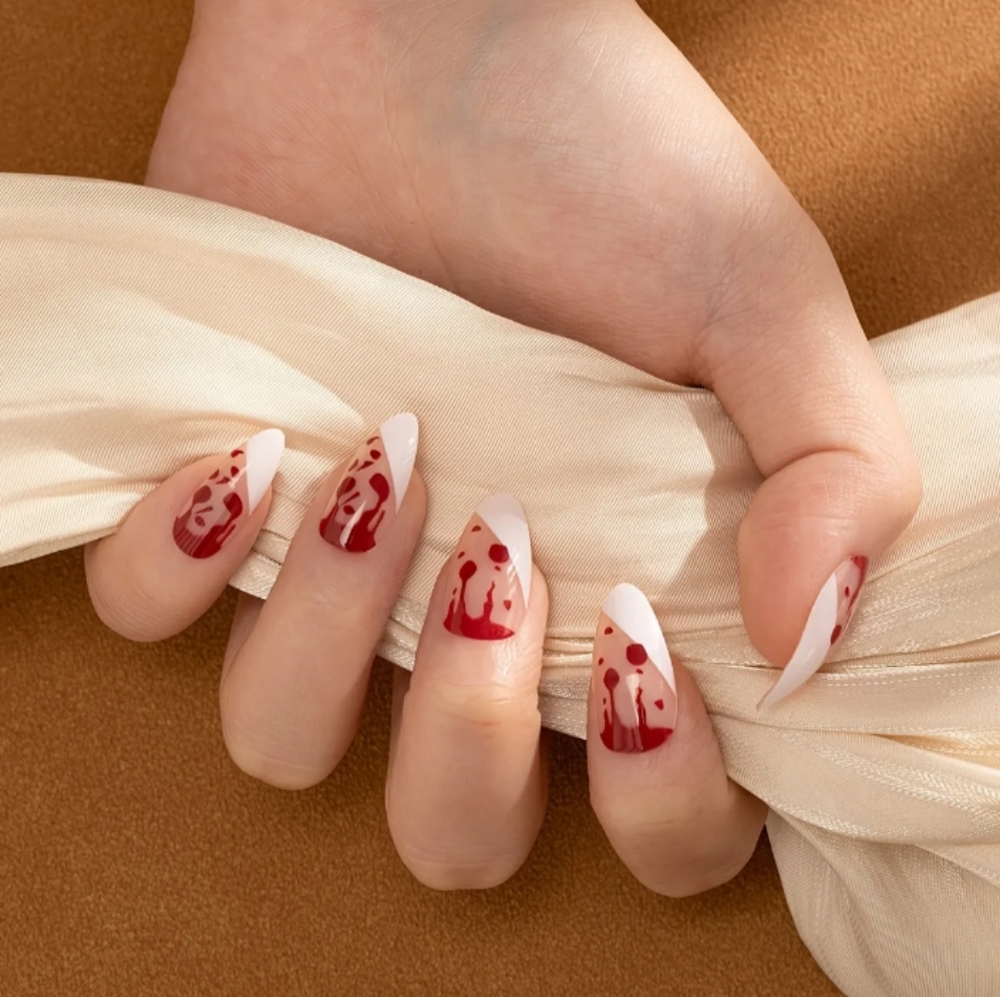 Sexy Almond French and Blood Splatter Press on Nails